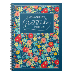Cuaderno Patrón de flores personalizado coral rosa azul acu