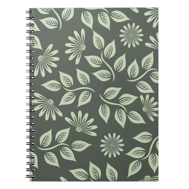 Cuaderno Patrón de flores primavera verde (Frente)