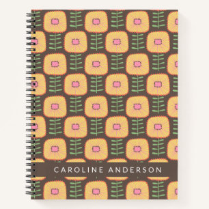 Cuaderno Patrón de flores retro 70 en marrón personalizad