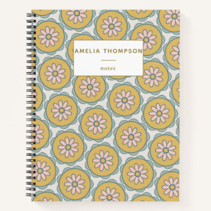 Cuaderno Patrón de flores Retro Boho Mandala Personalizado