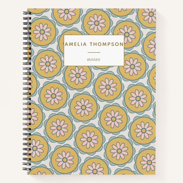 Cuaderno Patrón de flores Retro Boho Mandala Personalizado (Anverso)