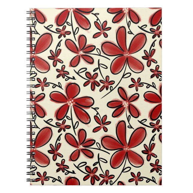 Cuaderno Patrón de flores rojas (Frente)