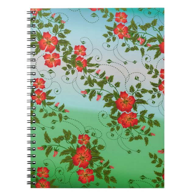 Cuaderno Patrón de flores rojas y verdes (Frente)