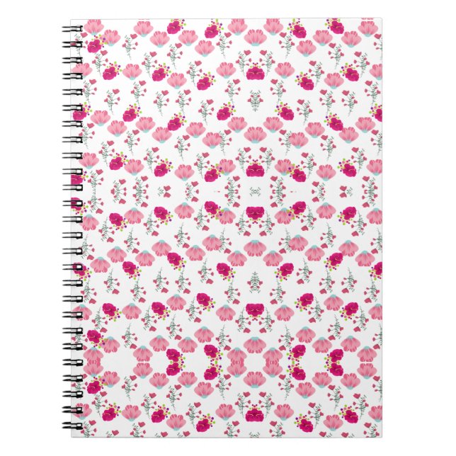 Cuaderno Patrón de flores rosadas (Frente)