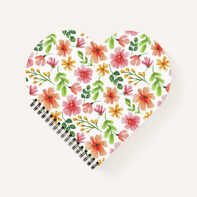 Cuaderno Patrón de flores rosadas acuarela (Anverso)