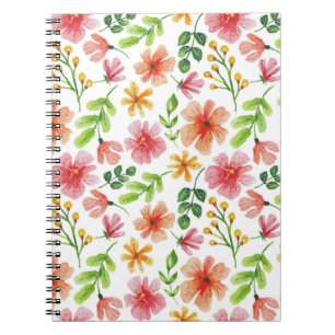 Cuaderno Patrón de flores rosadas en acuarela