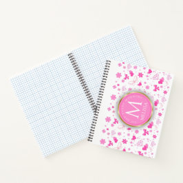 Cuaderno Patrón de flores rosadas finas, diseño floral gira