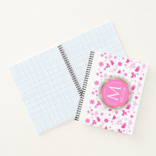 Cuaderno Patrón de flores rosadas finas, diseño floral gira