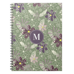 Cuaderno patrón de flores sage púrpura plum lilac