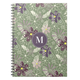 Cuaderno patrón de flores sage púrpura plum lilac