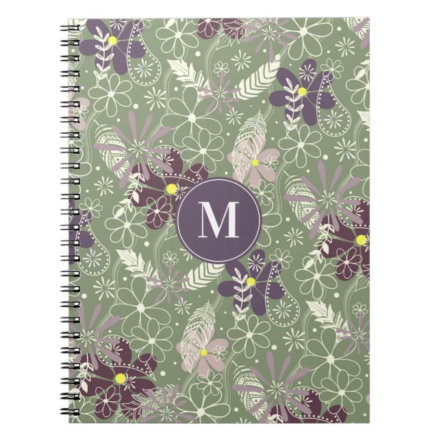 Cuaderno patrón de flores sage púrpura plum lilac (Frente)