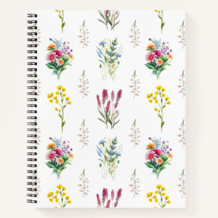 Cuaderno Patrón de flores silvestres de color acuático sin