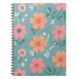 Cuaderno Patrón de flores silvestres de verano en durazno y