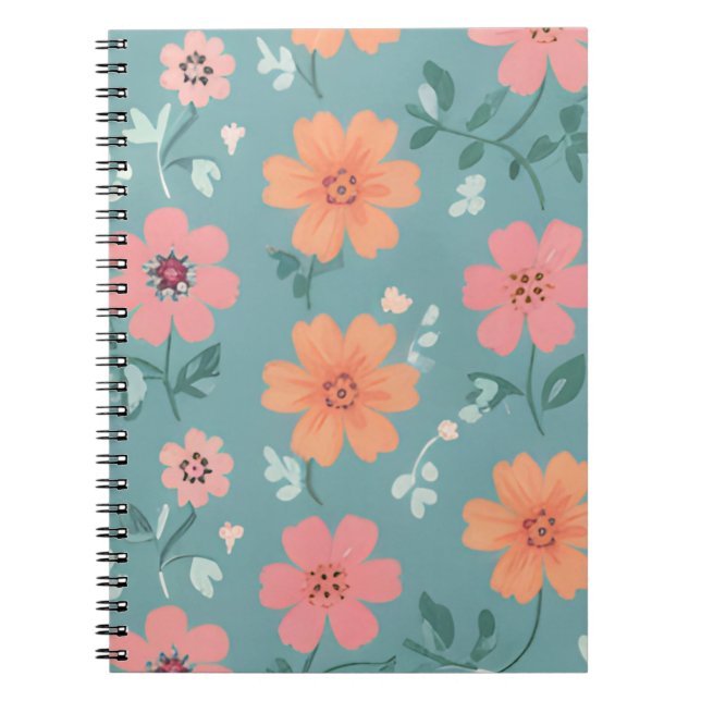 Cuaderno Patrón de flores silvestres de verano en durazno y (Frente)