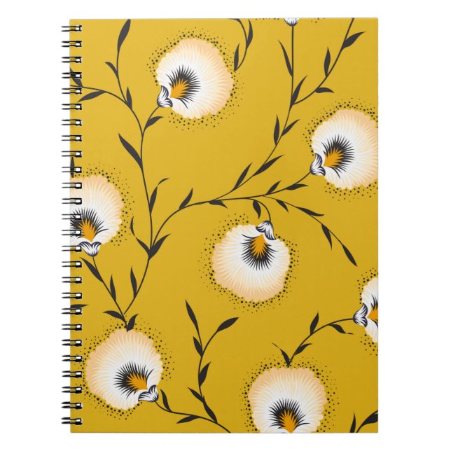 Cuaderno patrón de flores sin costuras en amarilloabstracto (Frente)