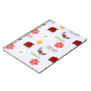 Cuaderno Patrón de flores sobre gris