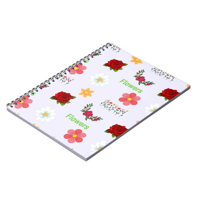 Cuaderno Patrón de flores sobre gris (Lado Izquierdo)