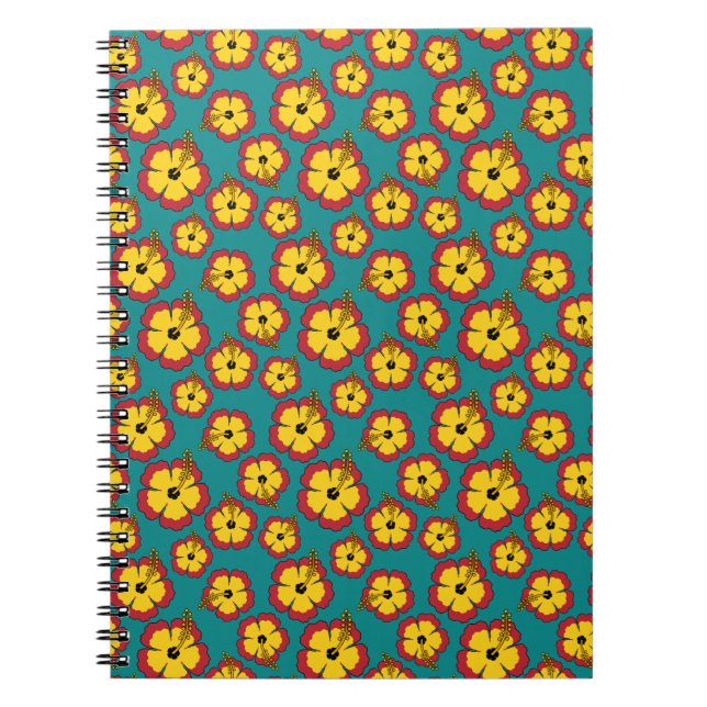 Cuaderno Patrón de flores tropicales amarillas rojas hibisc (Frente)