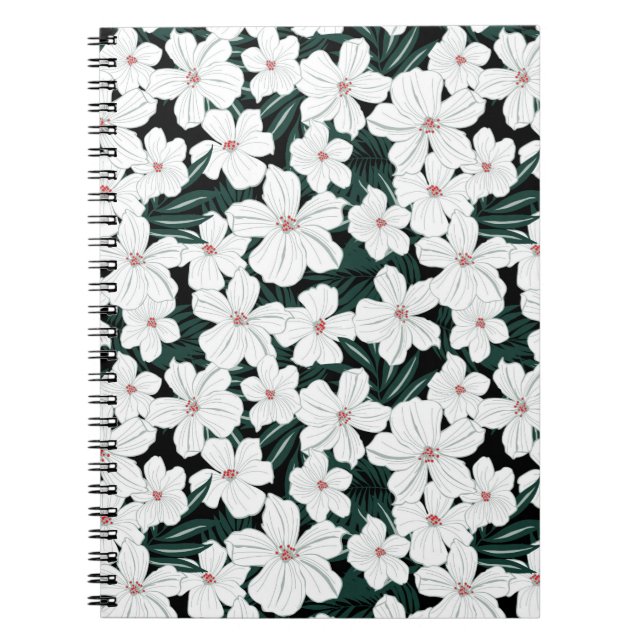 Cuaderno Patrón de flores tropicales blancas (Frente)
