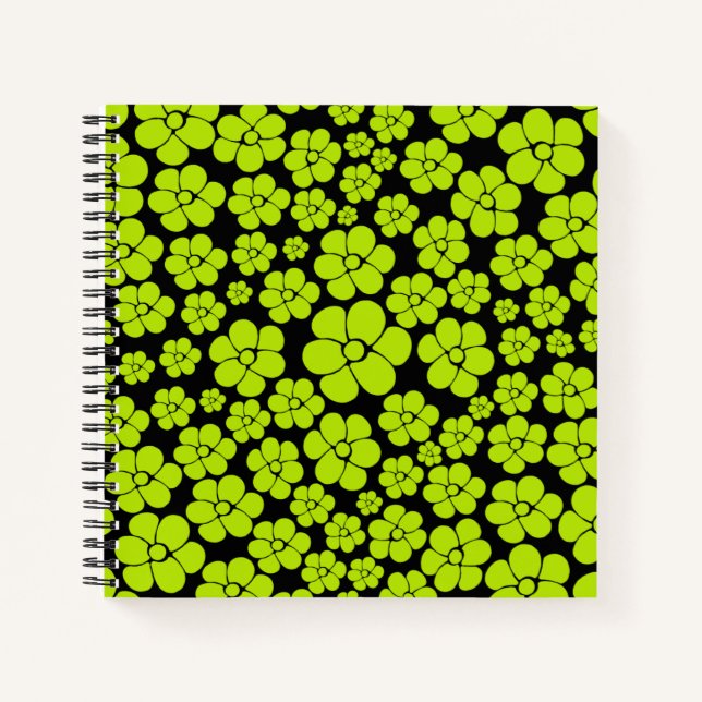 Cuaderno Patrón de flores - Verde animado (Anverso)