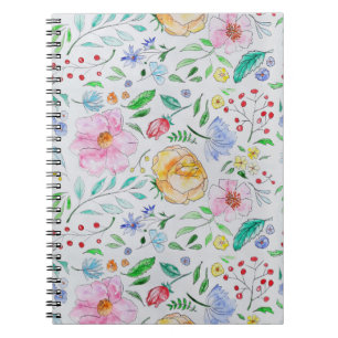 Cuaderno Patrón de flores y capullos de acuarela ligera bon