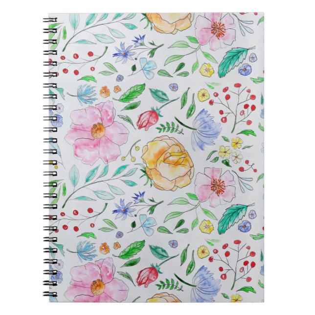 Cuaderno Patrón de flores y capullos de acuarela ligera bon (Frente)