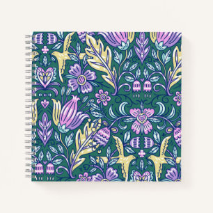 Cuaderno Patrón de flores y pájaros de estilo antiguo