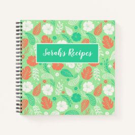 Cuaderno Patrón de follaje tropical verde y Naranja