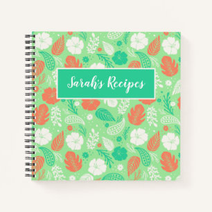 Cuaderno Patrón de follaje tropical verde y Naranja