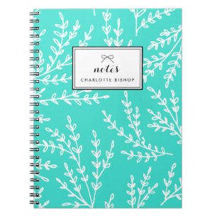 Cuaderno Patrón de follaje turquesa personalizado