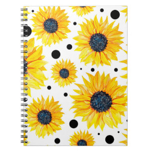Cuaderno Patrón de fondo blanco de girasoles amarillos