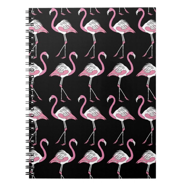 Cuaderno Patrón de fondo de flamenco negro textil (Frente)