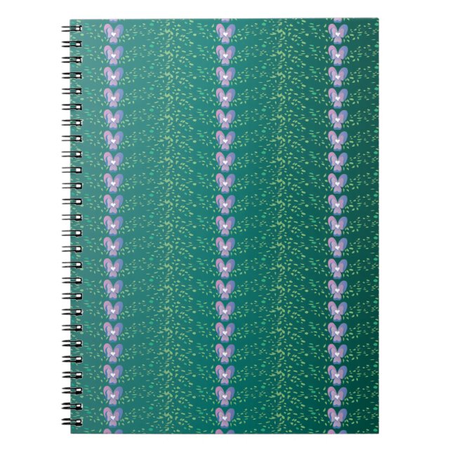 Cuaderno Patrón de fondo de fondo Verde azulado de violetas (Frente)