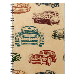 Cuaderno Patrón de fondo de Ilustracion de coches de época