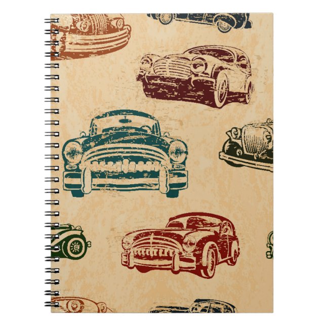 Cuaderno Patrón de fondo de Ilustracion de coches de época (Frente)