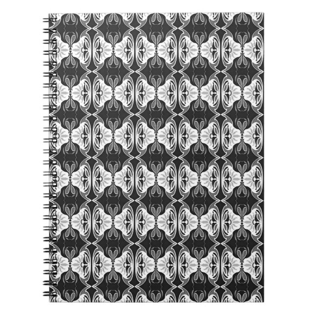 Cuaderno Patrón de fondo de pantalla Art Deco - blanco y ne (Frente)