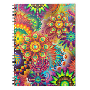 Cuaderno Patrón de formas de flores multicolores Art Deco
