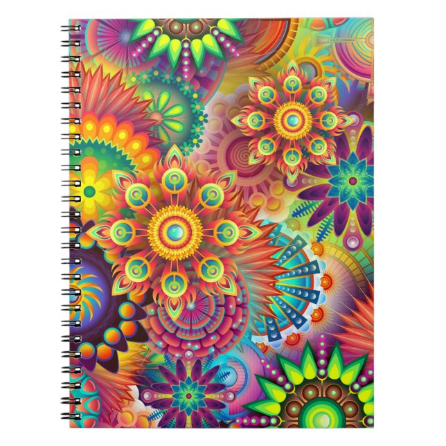 Cuaderno Patrón de formas de flores multicolores Art Deco (Frente)