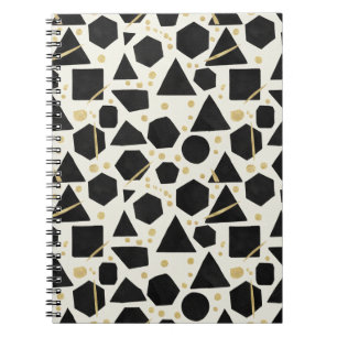 Cuaderno Patrón de formas negras y confeti dorado