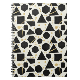 Cuaderno Patrón de formas negras y confeti dorado