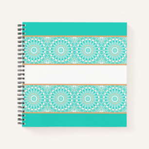 Cuaderno Patrón de franja de mandala turquesa