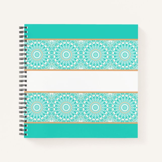Cuaderno Patrón de franja de mandala turquesa (Anverso)
