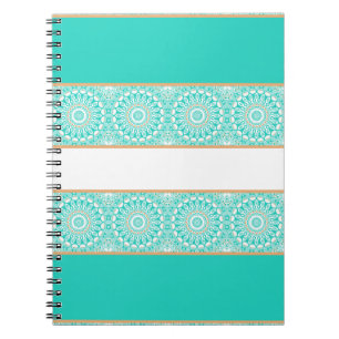 Cuaderno Patrón de franja de mandala turquesa