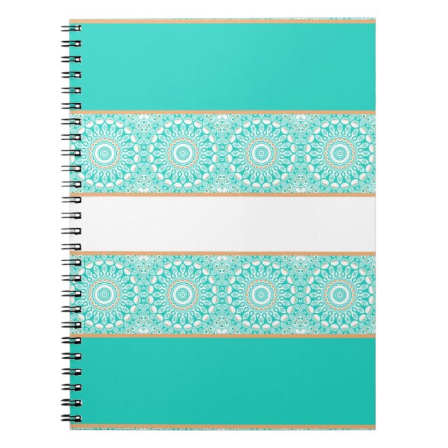 Cuaderno Patrón de franja de mandala turquesa (Frente)