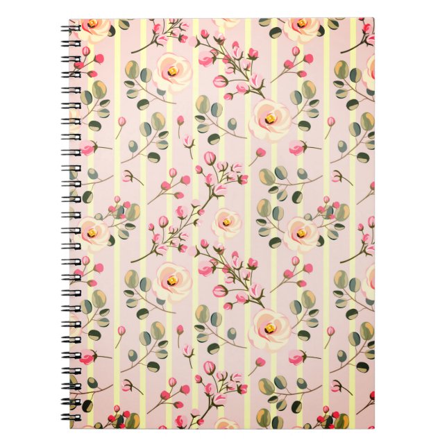 Cuaderno Patrón de franja floral rosa suave (Frente)