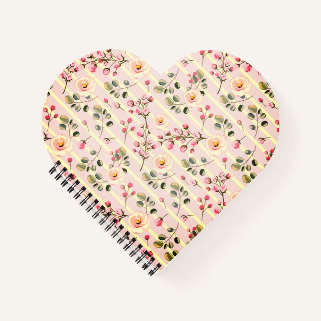 Cuaderno Patrón de franja floral rosa suave (Anverso)