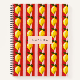 Cuaderno Patrón de franja limón personalizado Lemones amari