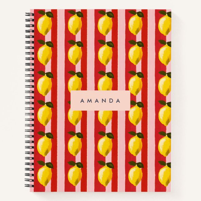 Cuaderno Patrón de franja limón personalizado Lemones amari (Anverso)