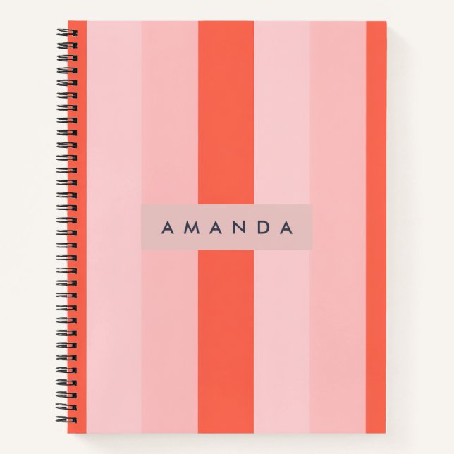 Cuaderno Patrón de franja vertical personalizado coral y ro (Anverso)