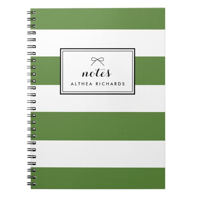 Cuaderno Patrón de franjas blancas y verdes personalizado (Frente)